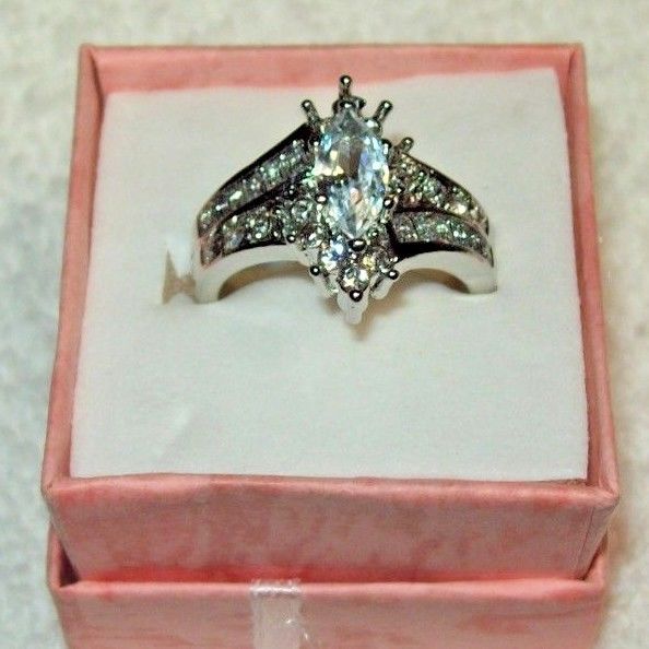 925 Silver White Sapphire Wedding/ Engagement Ring Size 8.5~Fast Shipping