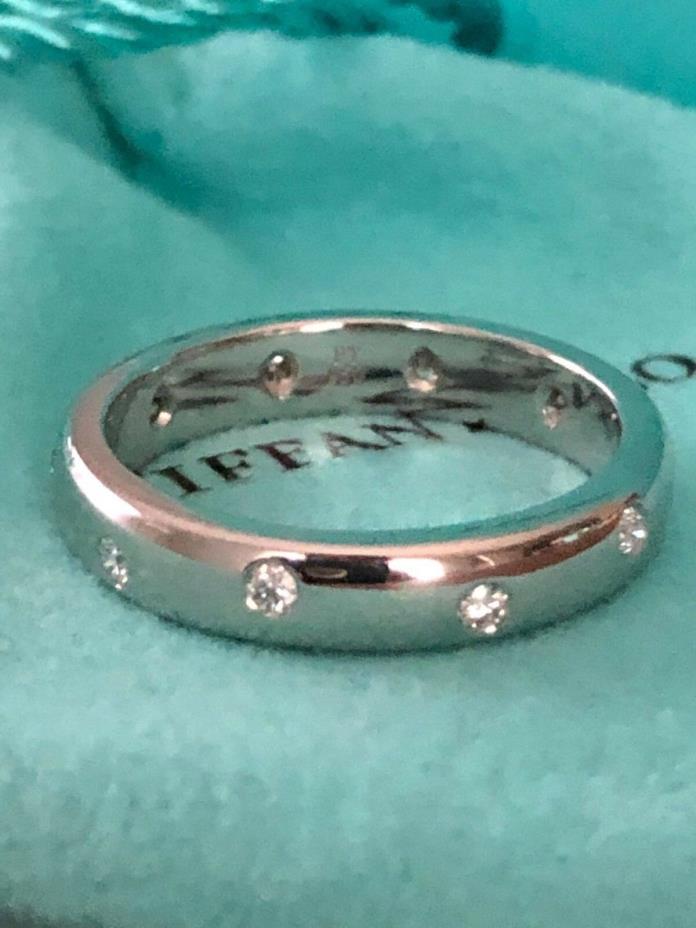 Tiffany & Co 0.18 TCW Etoile Setting Diamond Platinum Band Ring Size 9