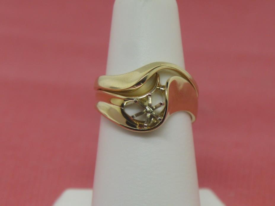 14K Yellow Gold Bridal Set (Engagement + Wedding Band) Holds ~1/4 CT Round Stone