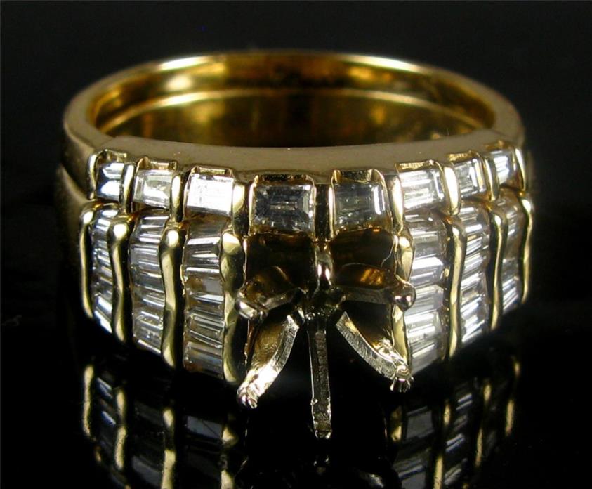 Diamond VS F 1.25CT Engagement Ring semi-mount Wedding Band set 14K Yellow Gold
