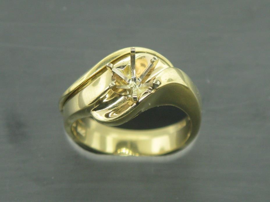 14K Yellow Gold Bridal Set (Engagement + Wedding Band) Holds 1 CT Round Stone
