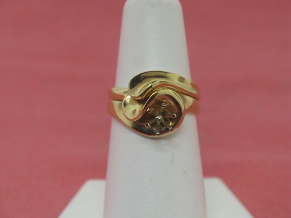 14K Yellow Gold Bridal Set (Engagement + Wedding Band) Holds ~1/2 CT Round Stone