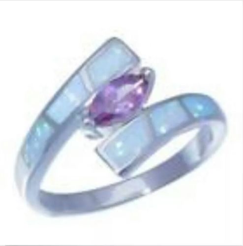 USA! white opal amethyst ring size 6