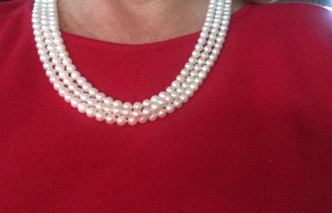 MUST SELL-REAL Pearl Necklace - 3 Strand - Gold Clasp -  JEWELER APPRAISED !!!