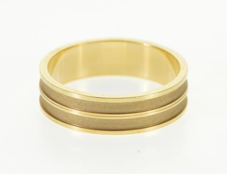 14K Grooved Satin Finish Striped Wedding Band Ring Size 9.75 Yellow Gold *64