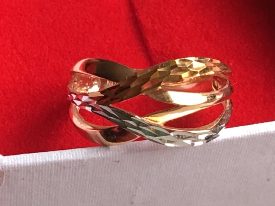 New 3D Designed Engagement Ring Solid 18K AU750 TRI-COLOR Gold Sz 5.75 Sizable