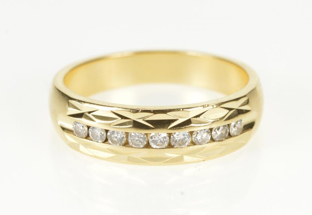 14K Grooved Lattice Diamond Men's Wedding Band Ring Size 10 Yellow Gold *47