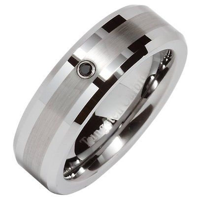 6mm Womens Wedding Band Brushed Center Black Cz Tungsten Ring