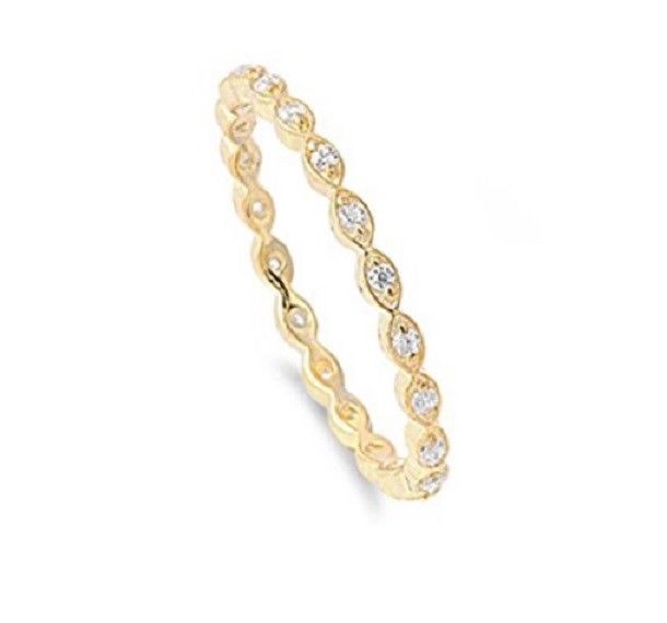 Cubic Zirconia Stackable Endless Eternity Ring Sterling Silver Yellow Gold-Tone