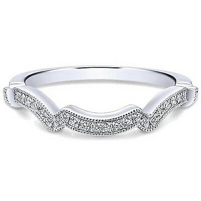 14k Solid White Gold 0.15 Ct Round Cut Cubic Zirconia Wedding Band Ring