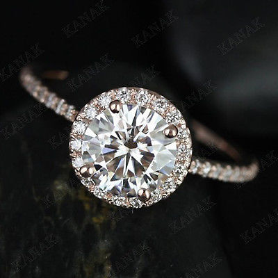 1.85 Ct Round Cut Simulated Diamond Solitaire Halo Engagement Ring 10K Rose Gold