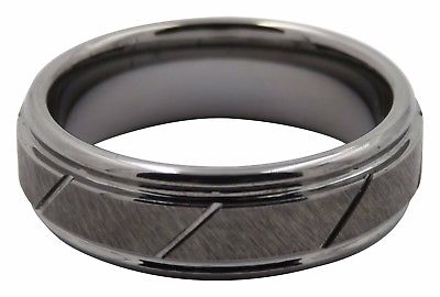 Men's Tungsten Carbide Diagonal Groove Size 9.5 Wedding Band Ring Ret $479