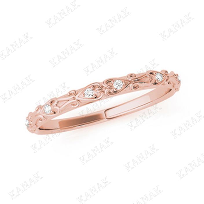 9K Rose Gold Round Cut Cubic Zirconia Women's Wedding Band Ring 0.06 Ct