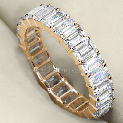 4.02 ct Emerald cut Diamond Ring 14k Yellow Gold Eternity Band Size 6 0.15 ct