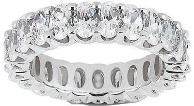 4.02 ct Oval Diamond Ring 18k White Gold Eternity Band F VS2 Size 7 0.19 ct each