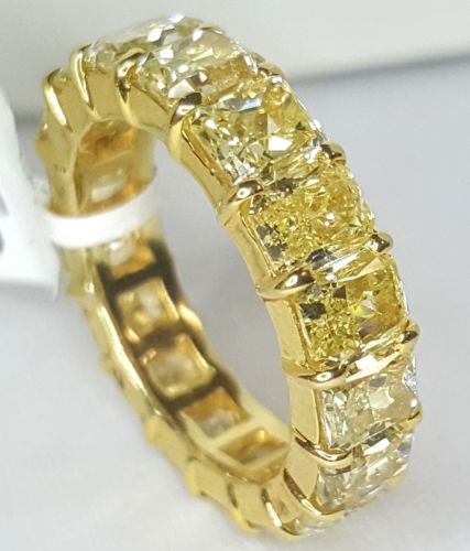 8.63ct RADIANT yellow  Diamond Eternity Ring 18K GOLD  Band SI1  SIZE 6.75