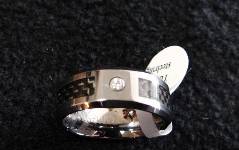 Tungsten Carbide Men /Women Unisex Ring Wedding Band 8mm Black Carbon Fiber Inla
