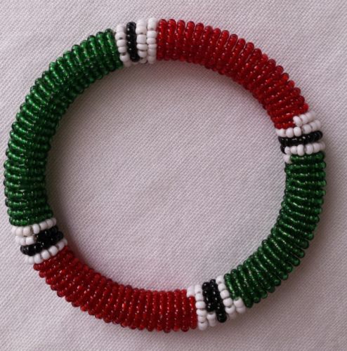 Beaded Handmade Bangle Blacelet Kenyan Flag Christmas Red Green  multicolored