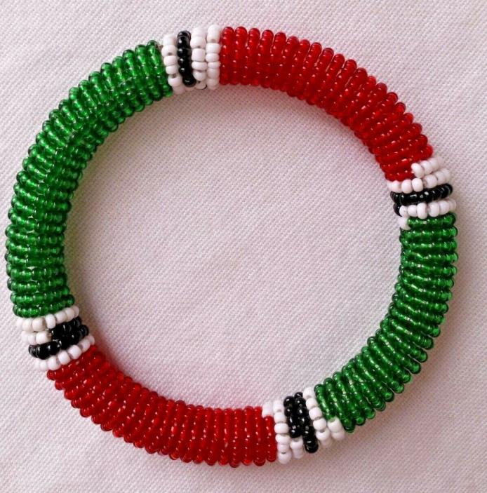 Beaded Handmade Bangle Bracelet Kenyan Flag Red Green multicolor