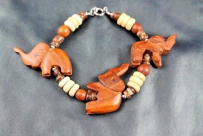 Vintage Wooden Elephant Bracelet