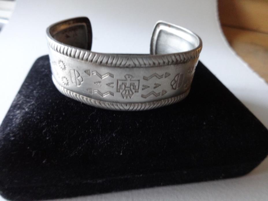 Vintage Sterling Silver hand stamped /ThunderBird/ American Indian Cuff Bracelet