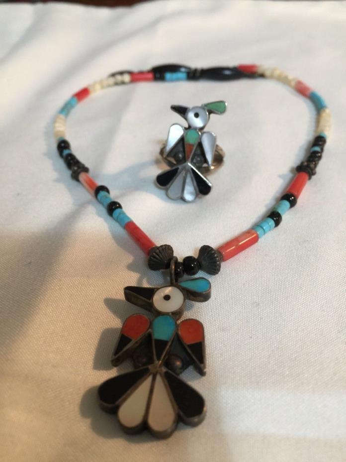 16 in, Zuni necklace and size 6 ring .925 silver