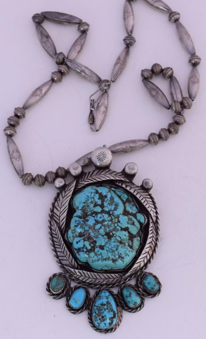 Early sterling silver unusual HUGE beads & foam Turquoise nugget Navajo necklace