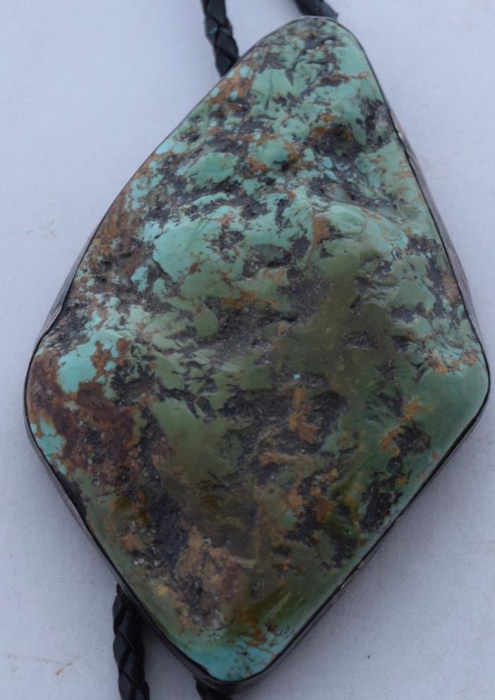 HUGE sterling silver gigantic Turquoise slab Native American Navajo bolo tie