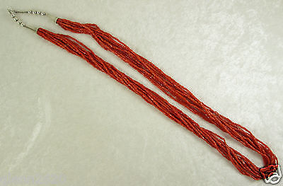 Vintage Natural Mediterranean Salmon Red Coral Necklace 10 Strand Sterling 36in