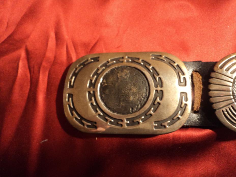 Vintage Heavy  Silver Hand  Cast  concho belt  & Buckle  42