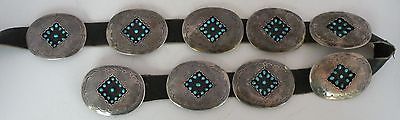 Old Navajo Sterling petit point cluster Turquoise shadow box concho belt HUGE