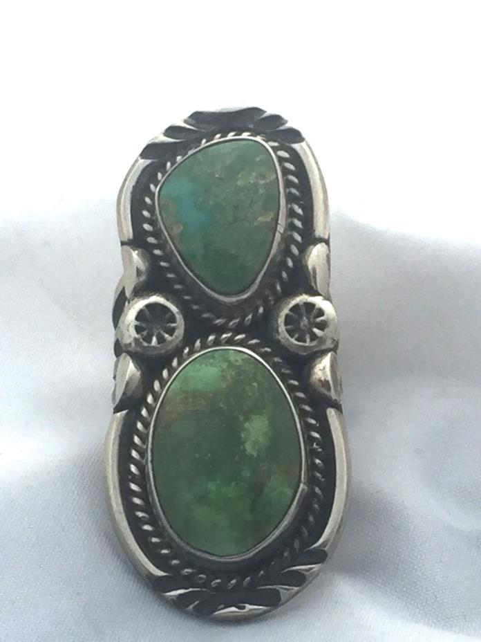 Vintage Sterling Silver Native American Navajo Turquoise Ring Size 8.5 23.4g