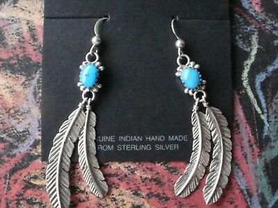 NWT - Southwestern - Sterling Silver & Turquoise feather detail drop earrings.