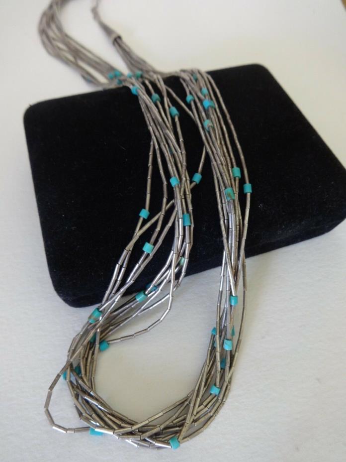 Zuni / Sterling Silver /Turquoise// Vintage 10 strand Necklace /25