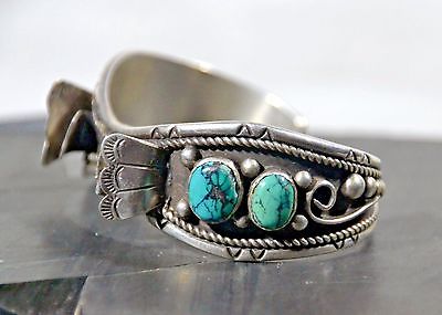 Turquoise and Sterling Silver Watch Cuff Stamped Sterling
