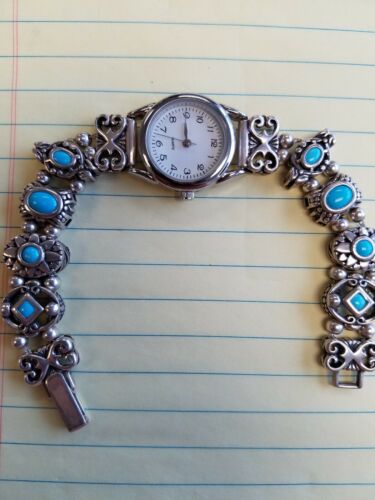 STERLING SILVER AND TURQUOISE WATCH AND WATCHBAND- NOT WORKING-NEEDS BATTERY(A1)