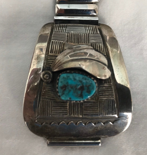 Vintage Navajo Silver and Turquoise Watch Tips by Yazzi