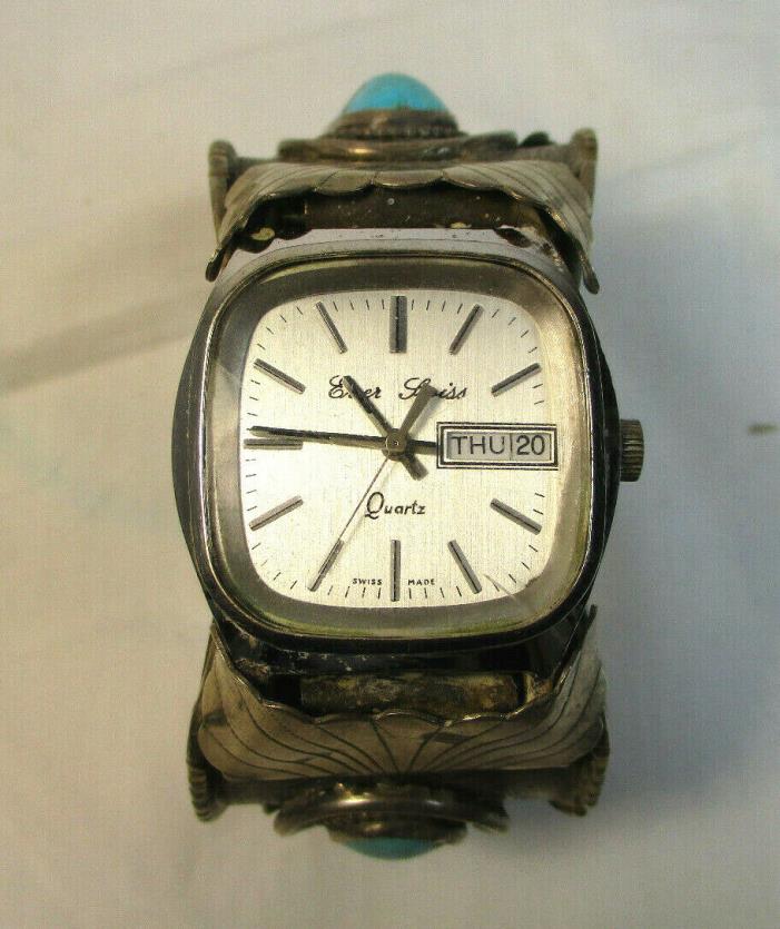 Vintage Navajo Sterling Silver with Turquoise Watch Band #259