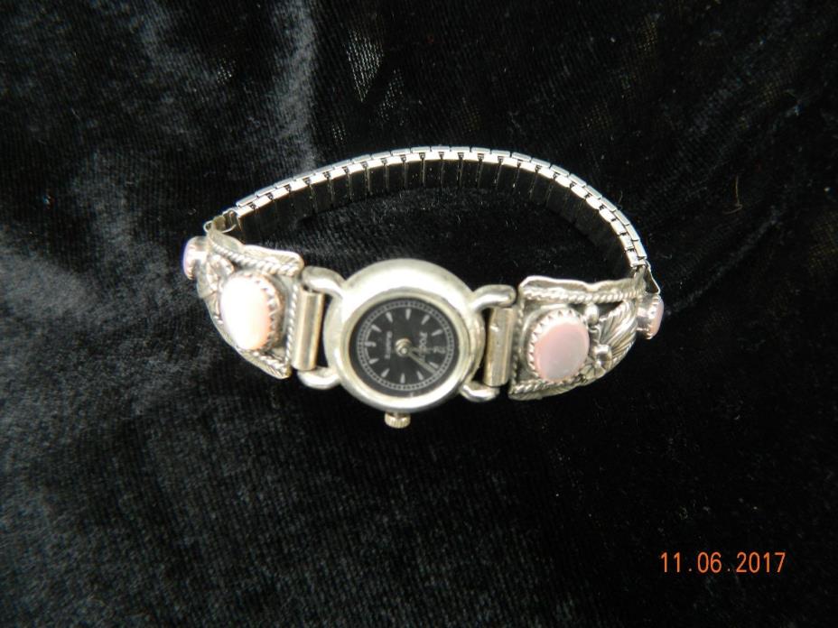 SC STERLING WATCH CUFF WITH STONES FOCUS QUARTZ WATCH