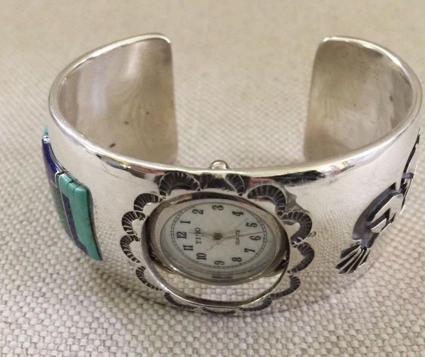 Inlaid in Sterling Silver Watch Signed N. Gordon