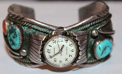 *Vintage* Native American Watch w/ Sleeping Beauty Turquoise & Coral, 68.6g
