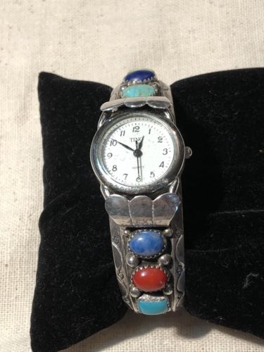 Native American SS Cuff Watch Signed SC  Sharon  Cisco
