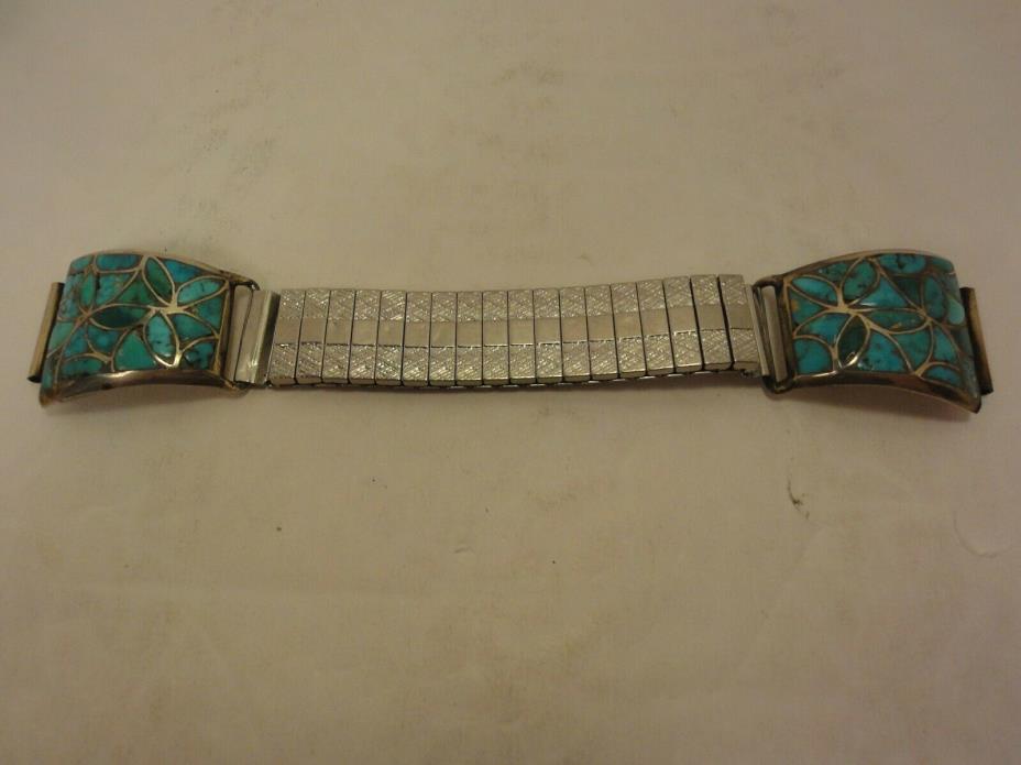 Navajo  Sterling Silver Turquoise Fishscale Inlay Watch Band