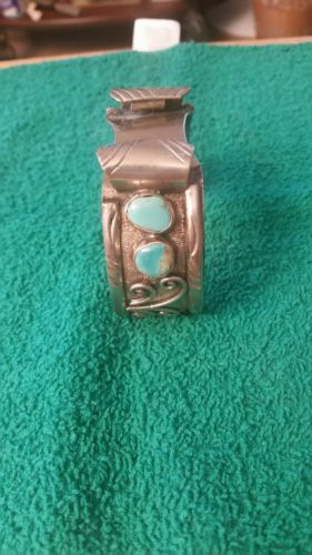 Turquoise Navajo Men's  silver Watch cuff bracelet