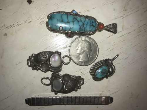 Lot Navajo sterling silver turquoise Pendants And watch band