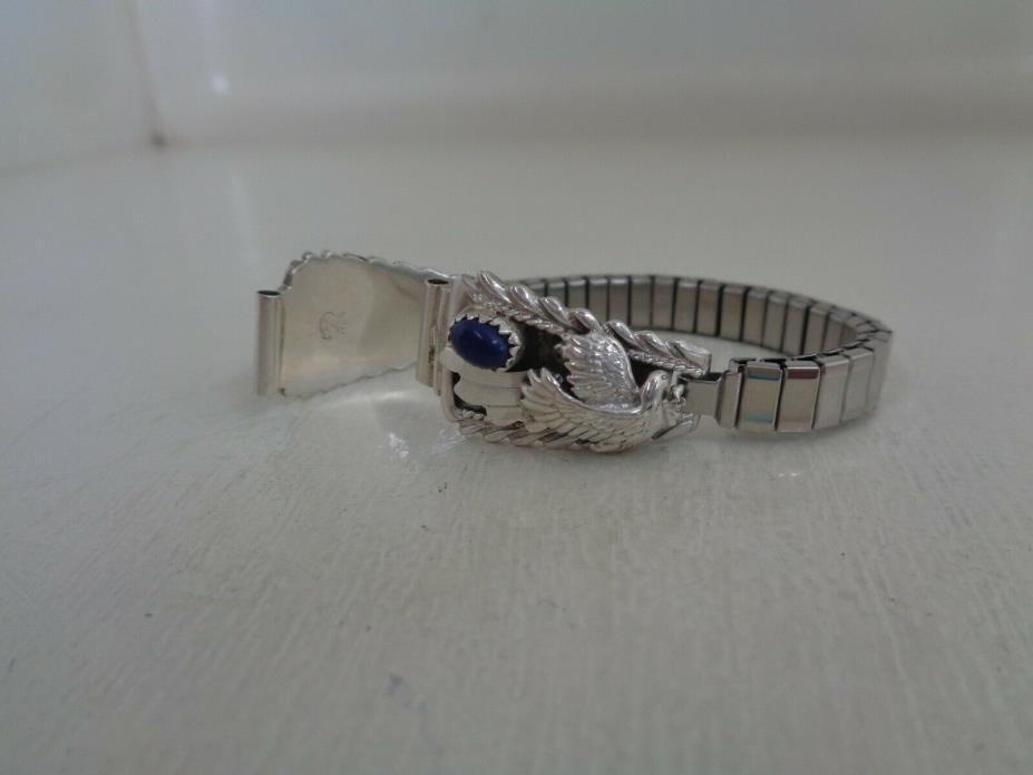 Nice Eagle Watch Tips .925 Sterling With Band & Lapis Stone By Running Bear  RB