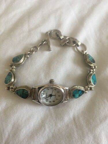 Vintage Navajo Turquoise Women's Sterling Silver Link Watch Bracelet