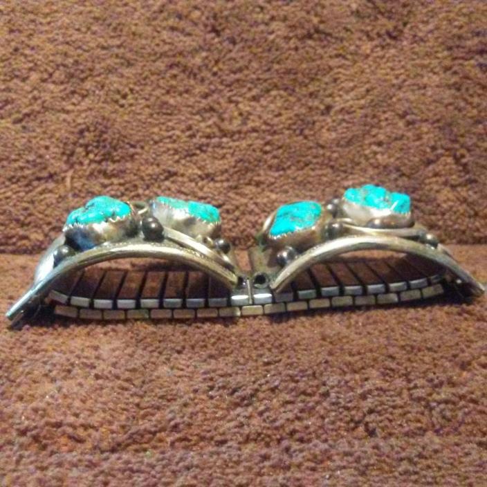 Mens Turquoise and Sterling Silver Watch Tips Signed H. Joe