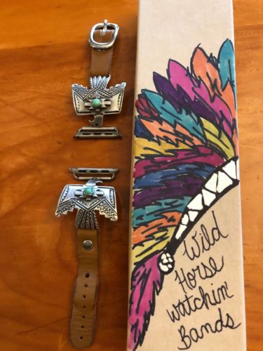 Wild Horse Apple Watchband Sterling Silver & Real Turquoise Thunderbird For 38mm