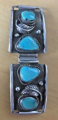 STUNNING NATIVE AMERICA NAVAJO STERLING SILVER -TURQUOISE WATCH TIPS W/FREE BAND